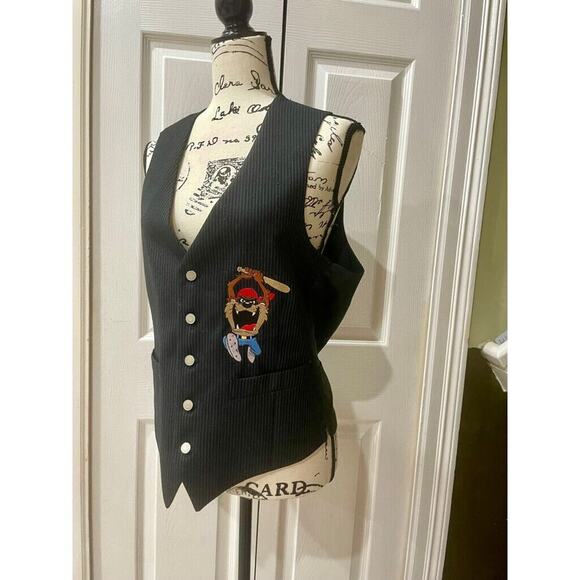 Y2K 90’s TOO CUTE LOONEY TUNES BLAZER VEST TASMANIAN DEVIL SZ S AESTHETIC ICONIC - Picture 11 of 16